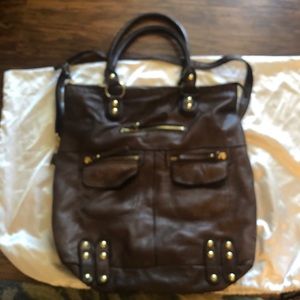 Brown leather handbag